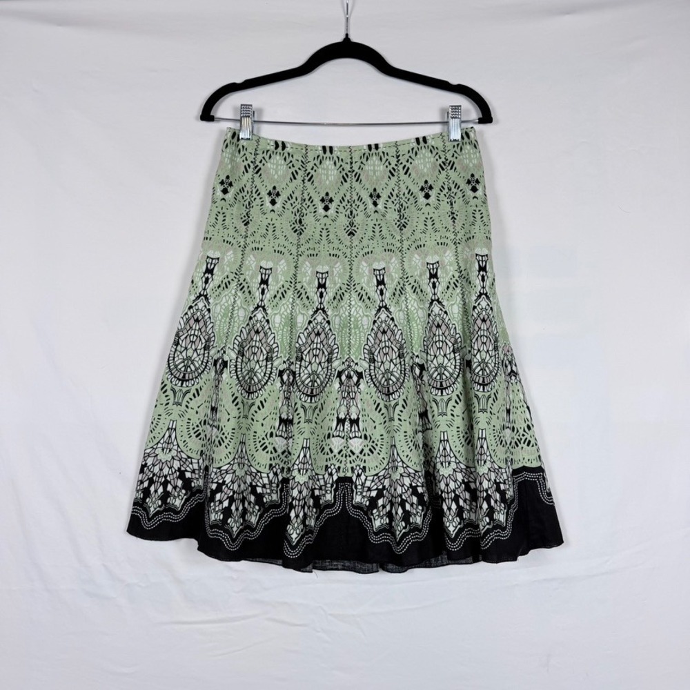 Gianni Bini Pleated Skirt 2 100% Linen Knee Length Geometric Artsy Dopamine - Picture 5 of 7